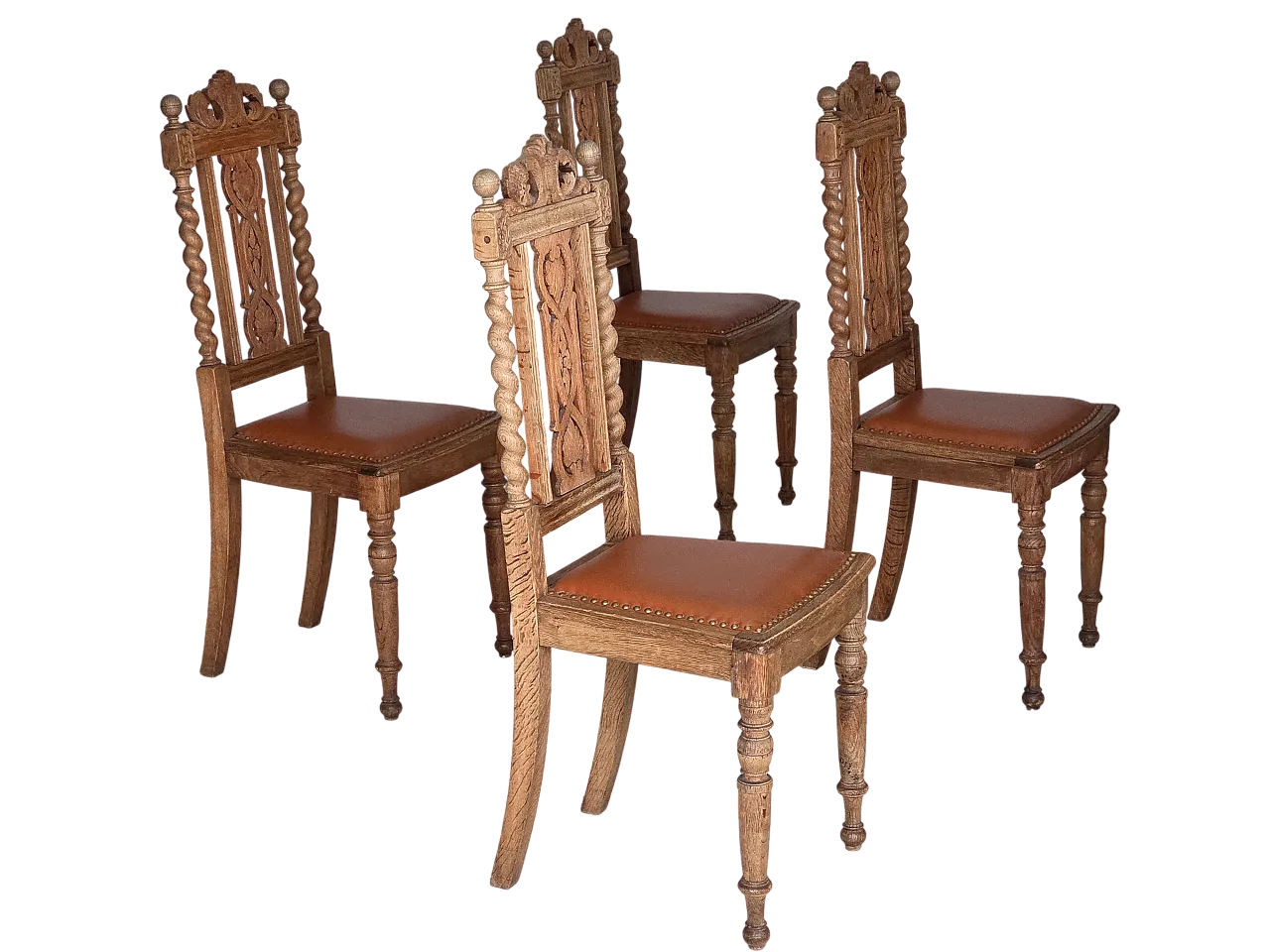 4 sedie da pranzo danesi, legno di quercia in pelle, anni '30 21