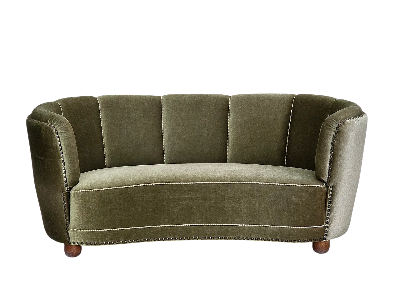 Divano danese "Banana" a 2 posti in velluto, quercia, anni '70 22