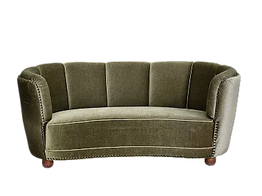 Divano danese Banana a 2 posti in velluto, quercia, anni '70