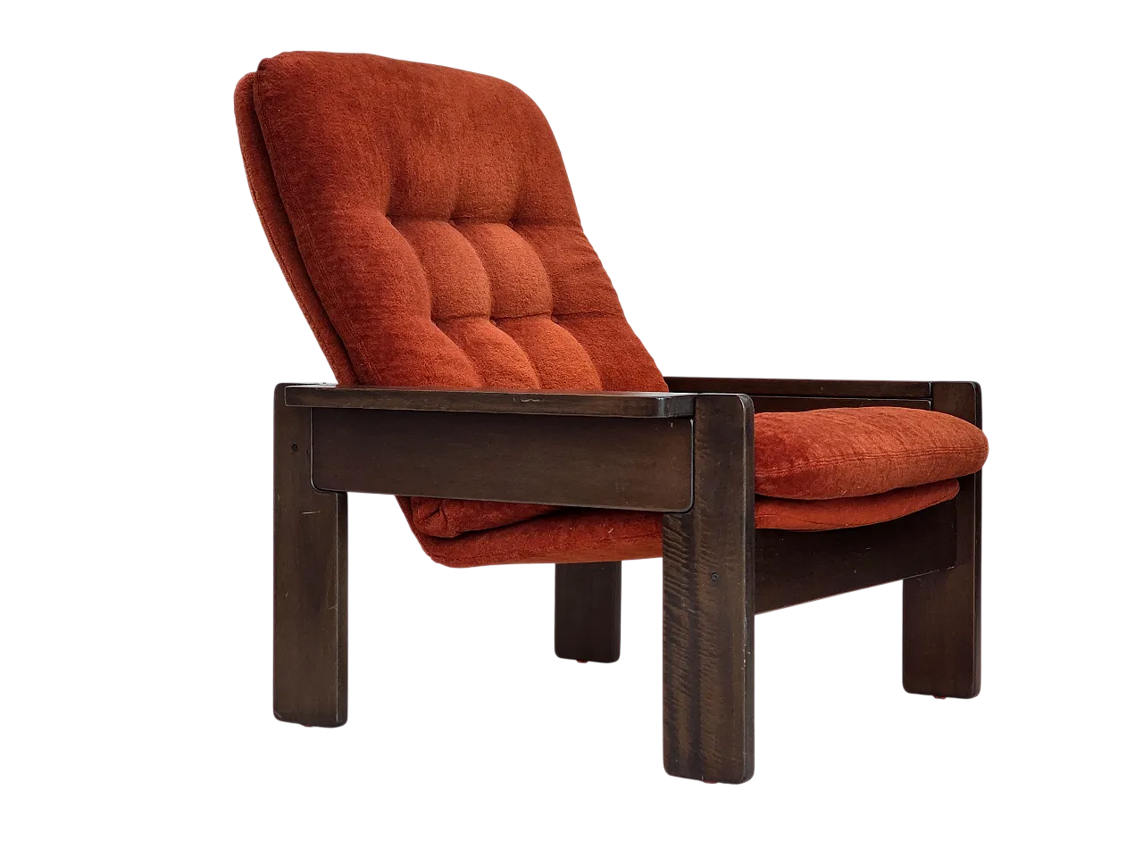 Poltrona danese in velluto arancione/rosso quercia scura, anni '70 23