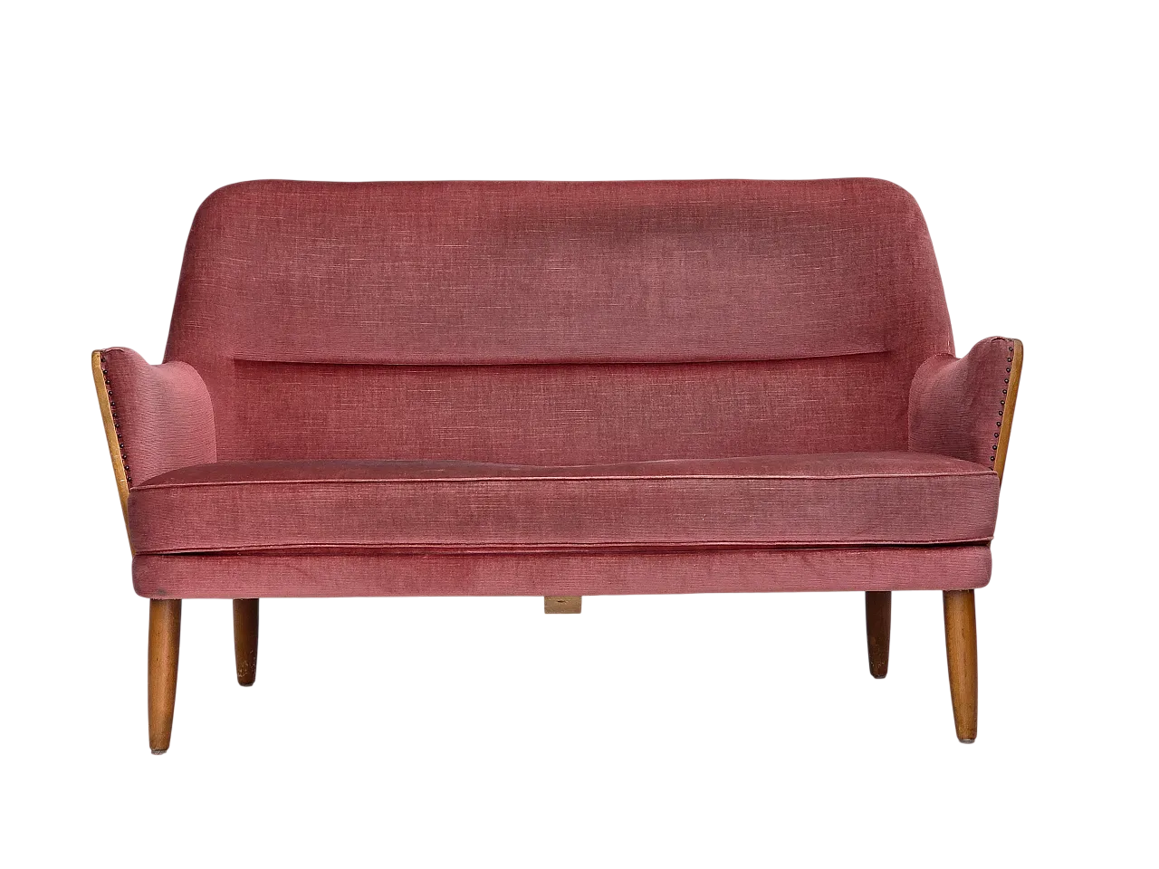 Divano svedese a 2 posti in velluto rosa, legno di faggio, anni '70 19