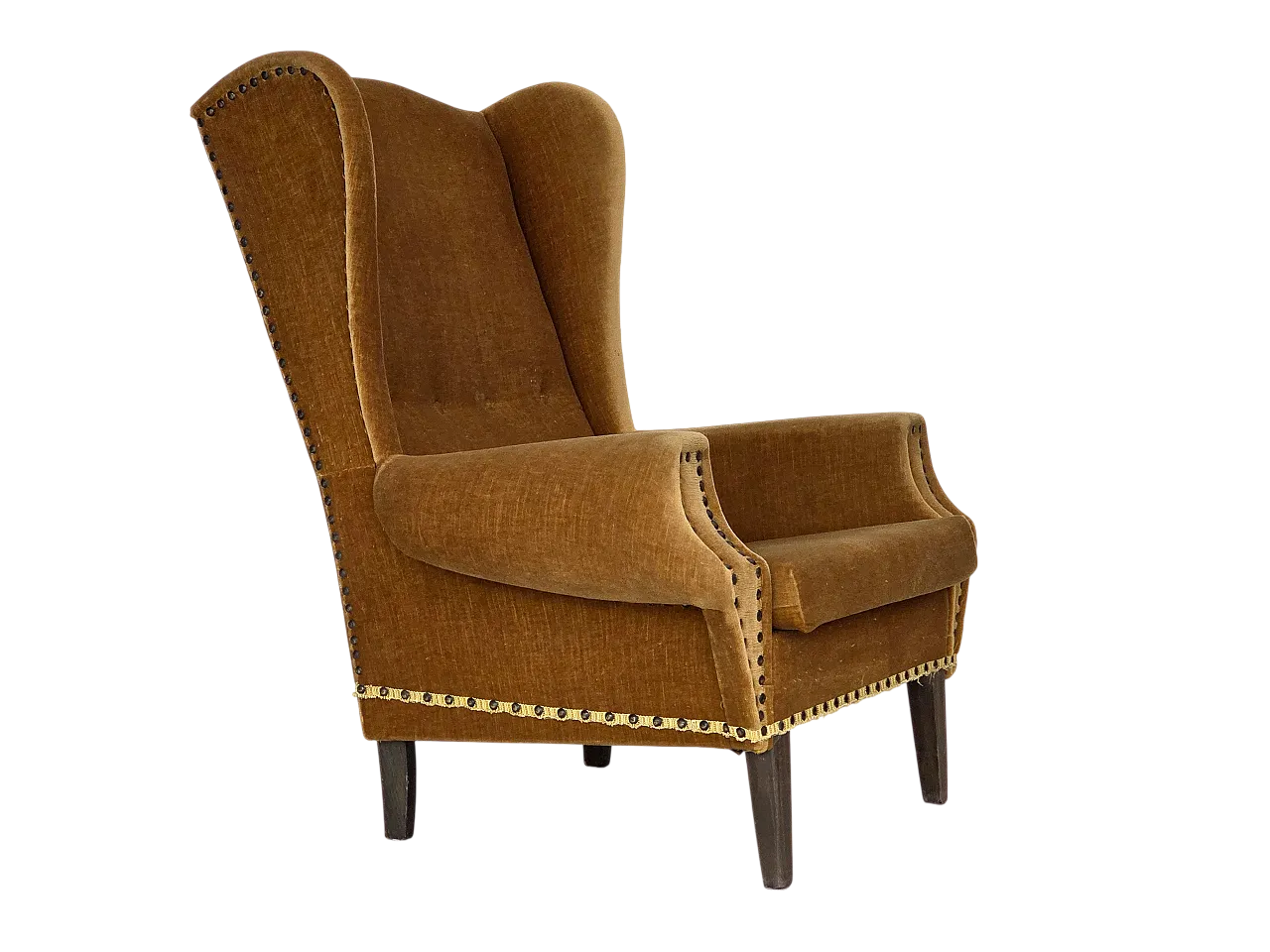 Poltrona danese con schienale alto in velluto, anni '70 16