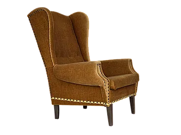 Poltrona danese con schienale alto in velluto, anni '70