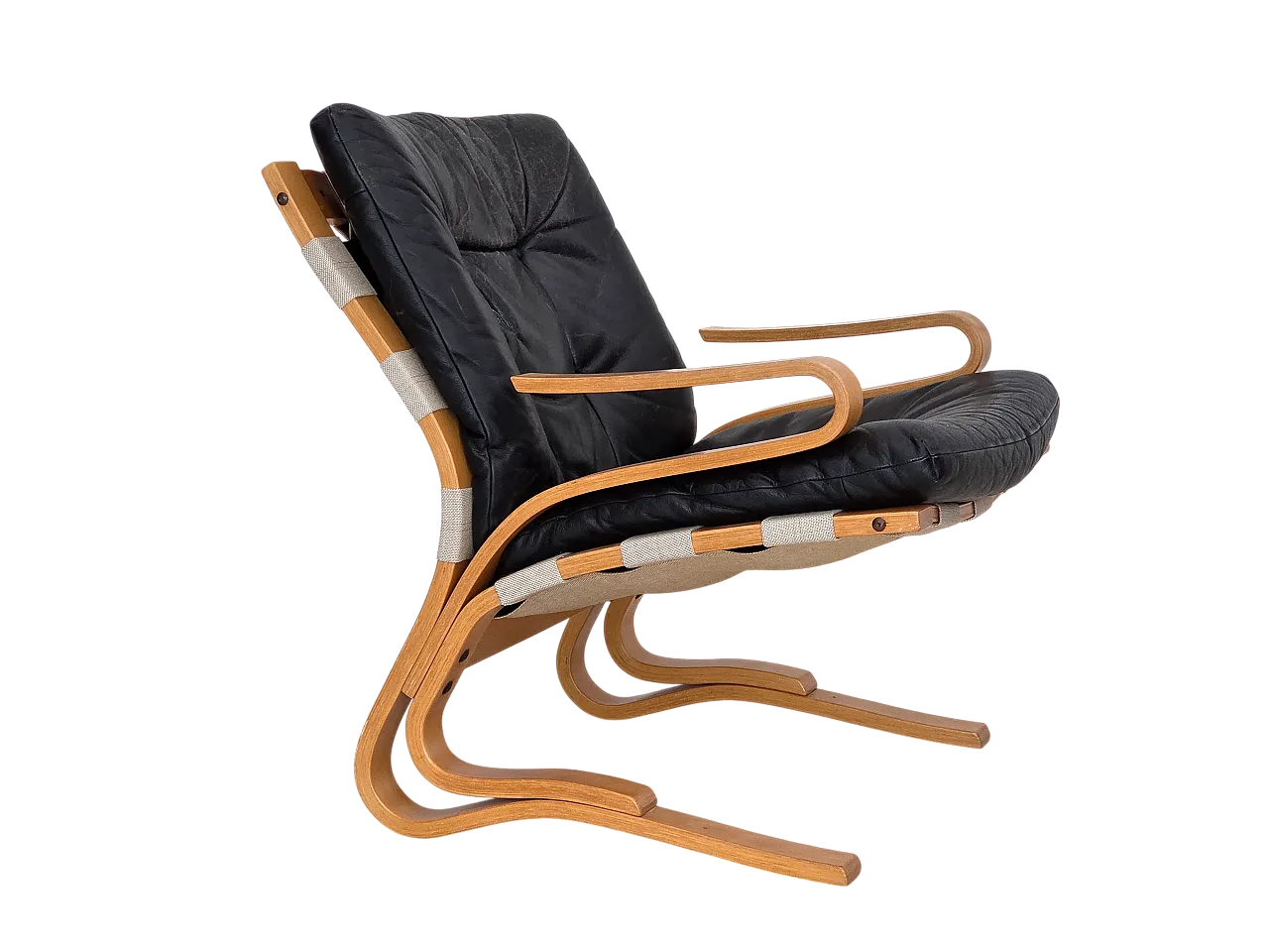 Poltrona norvegese, modello "Kengu", pelle, legno curvato, anni '70 22