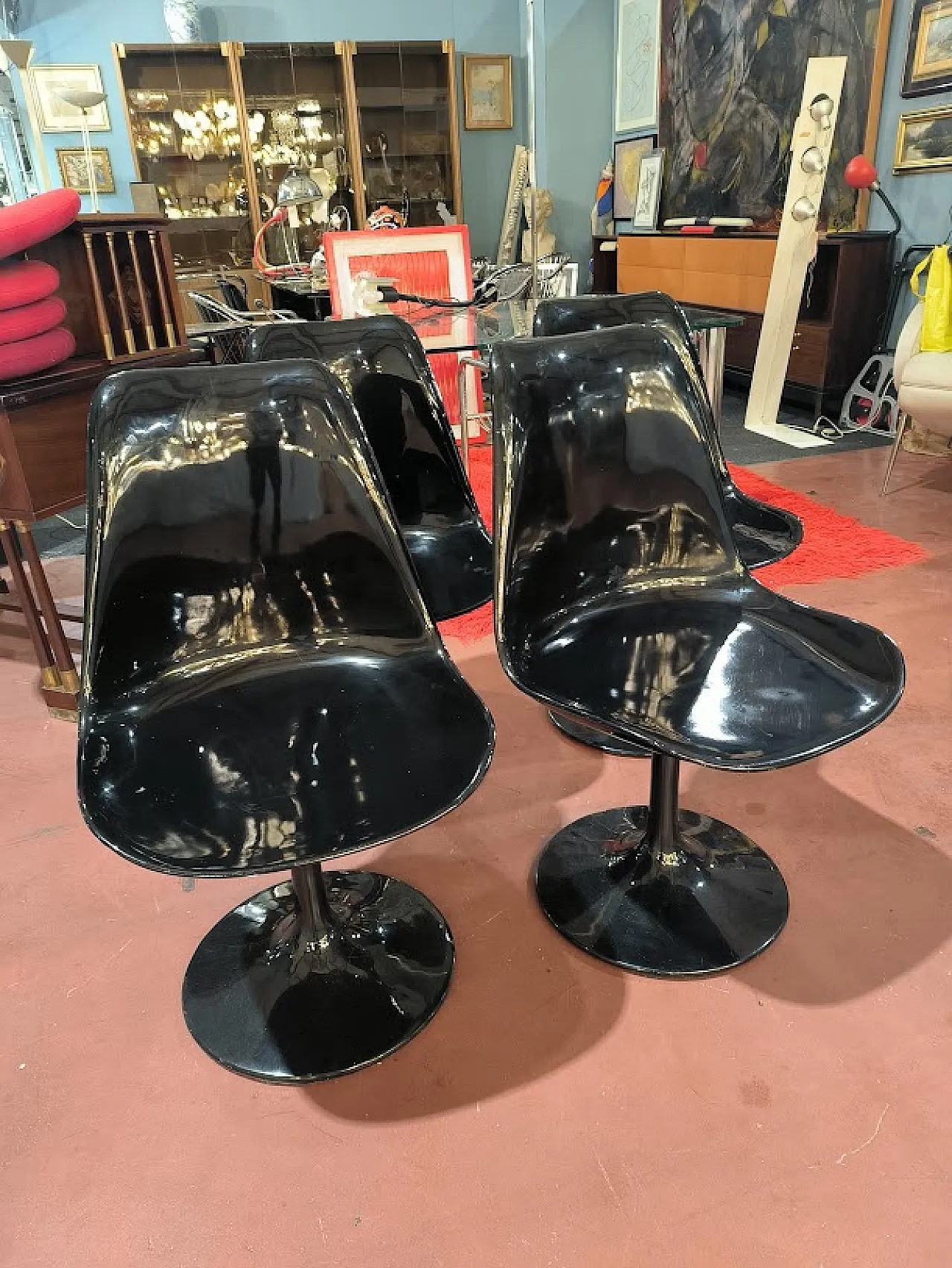 4 sedie Tulip di Bonzanini in vertroresina, anni '60 1