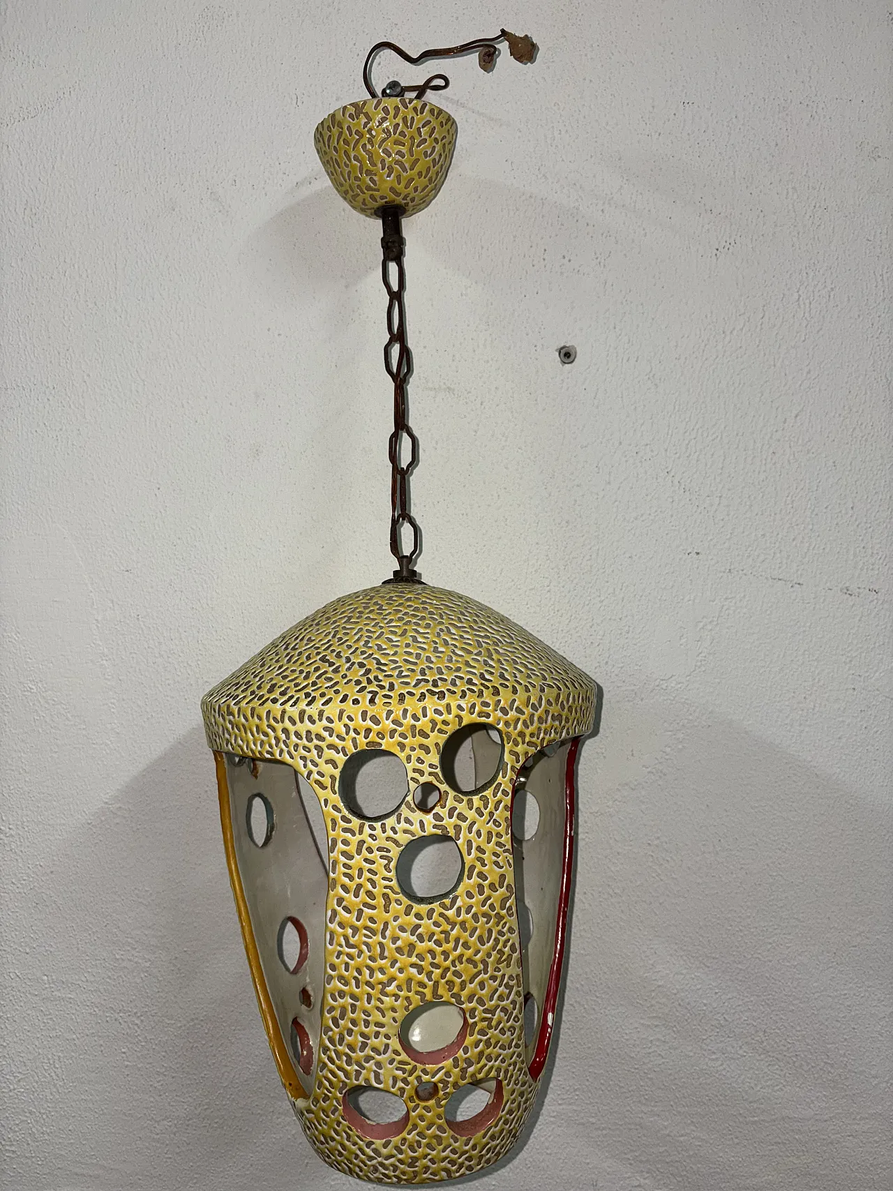 Lampadario lanterna in ceramica smaltata di Antonia Campi, anni '50 1