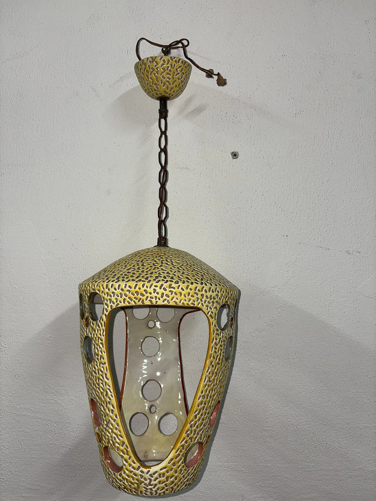 Lampadario lanterna in ceramica smaltata di Antonia Campi, anni '50 2