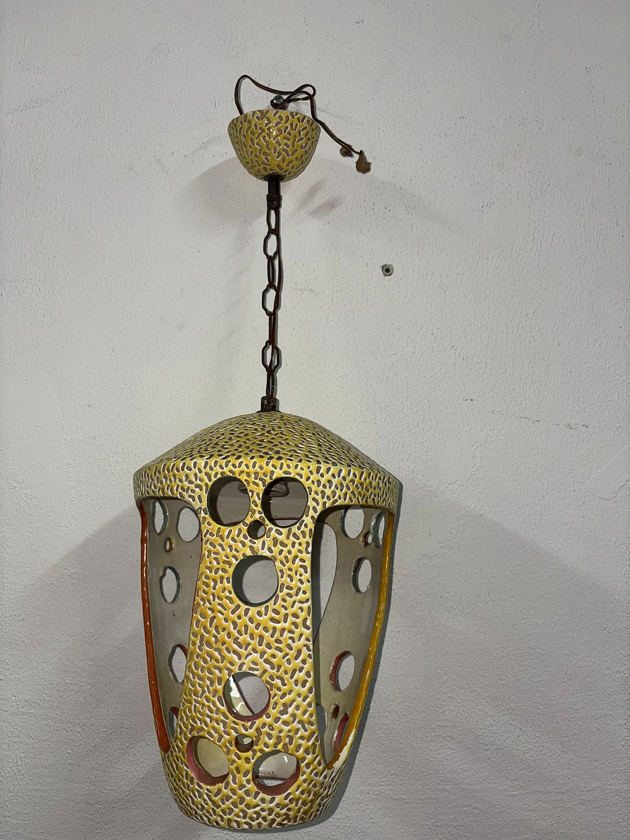 Lampadario lanterna in ceramica smaltata di Antonia Campi, anni '50 3