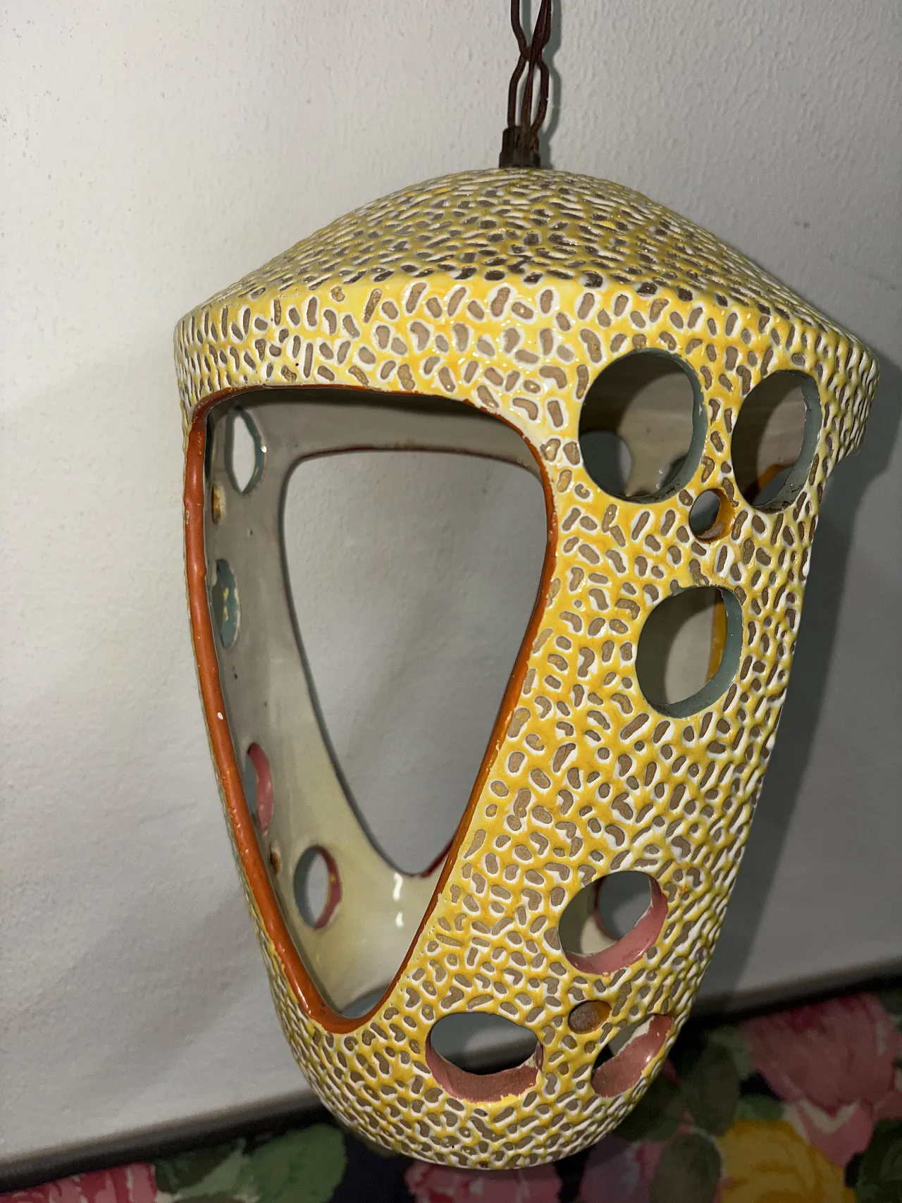 Lampadario lanterna in ceramica smaltata di Antonia Campi, anni '50 4