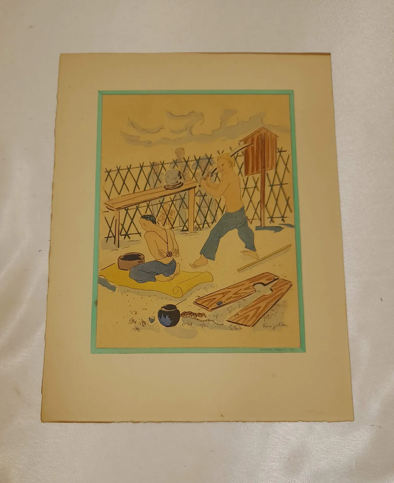 Litografia Esecuzione di un tossicodipendente di Tsuguharu Fujita 1