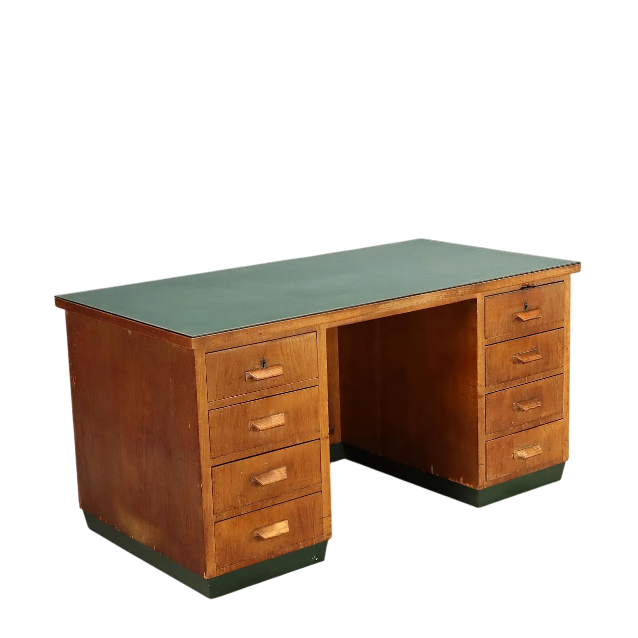 Scrivania con impiallacciatura in rovere e piano in gomma, '900 10