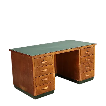 Scrivania con impiallacciatura in rovere e piano in gomma, '900