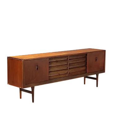 Credenza impiallacciata in teak con ante e cassetti a battente, '900