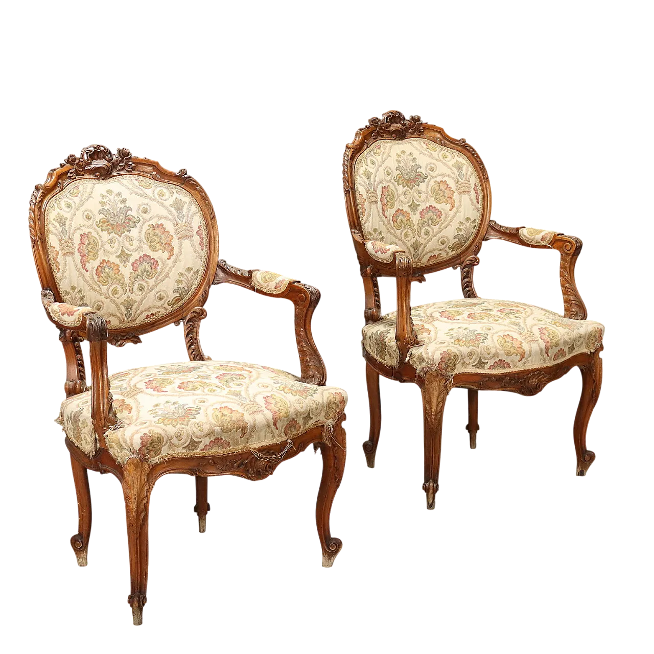 Coppia di poltrone in noce in stile tardo barocco, fine '800 9