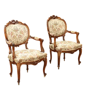 Coppia di poltrone in noce in stile tardo barocco, fine '800