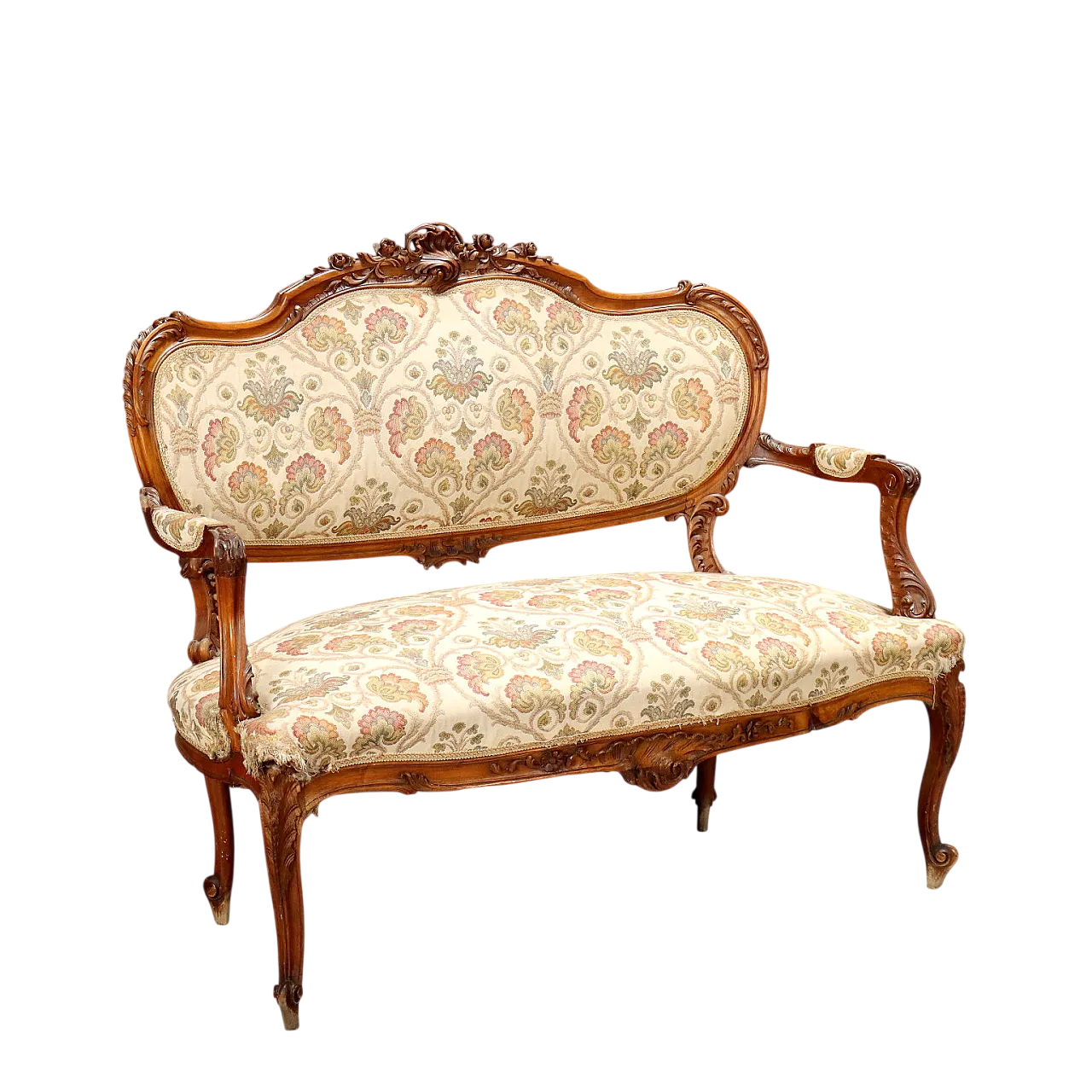 Divano a due posti in noce in stile tardo barocco, fine '800 10