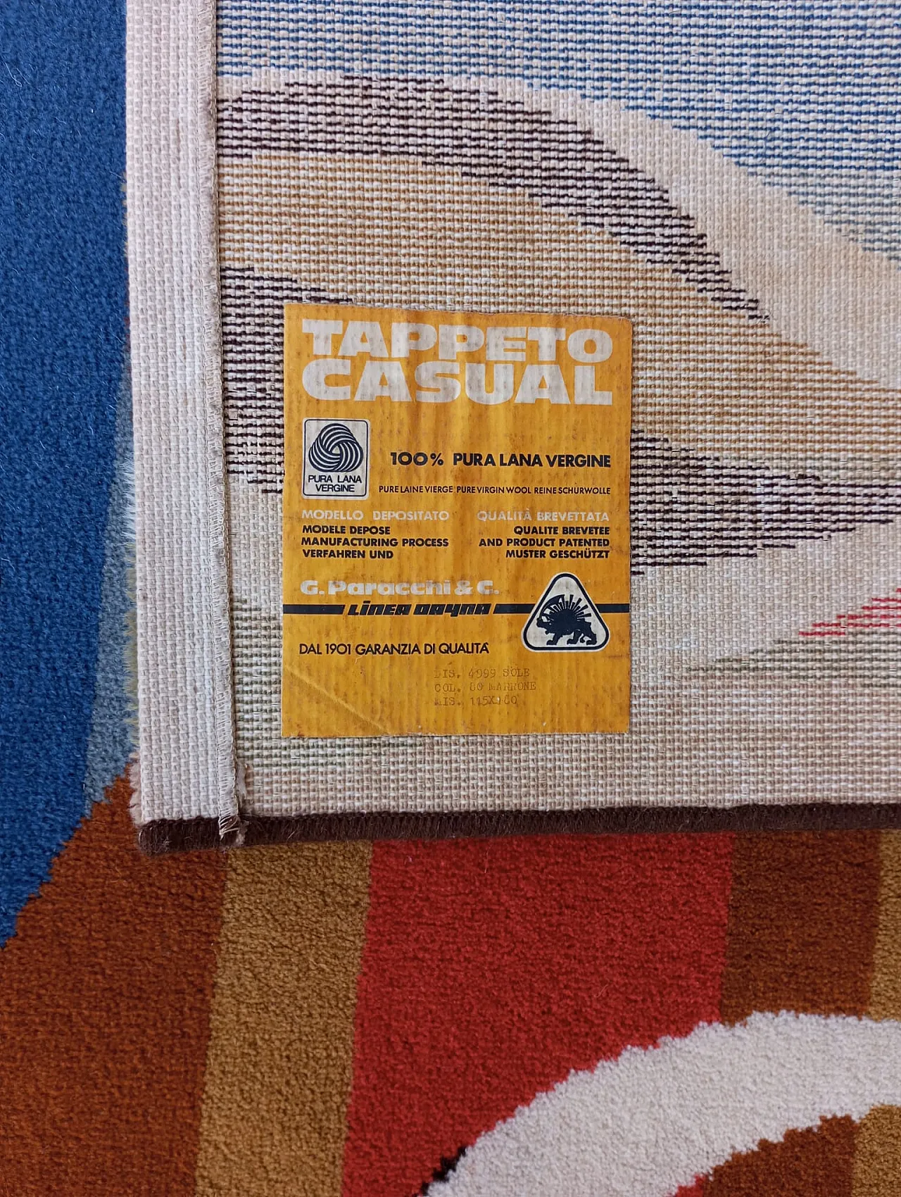 Tappeto in pura lana “sole” Italia anni’70 9