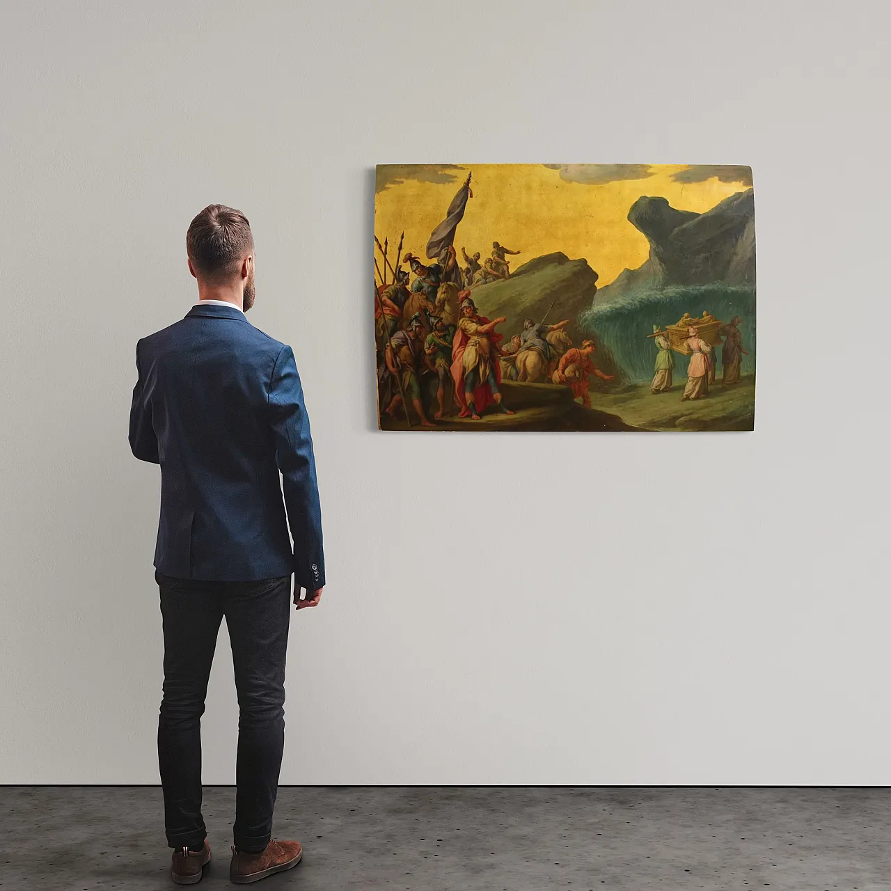 Italian painting on wood the crossing of the Jordan, 18th century 2