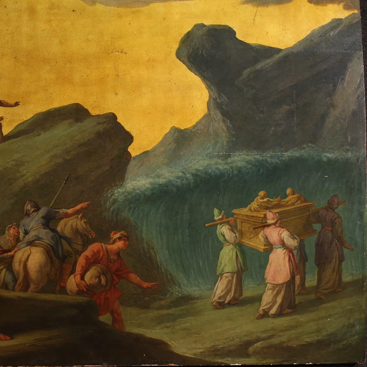 Italian painting on wood the crossing of the Jordan, 18th century 4