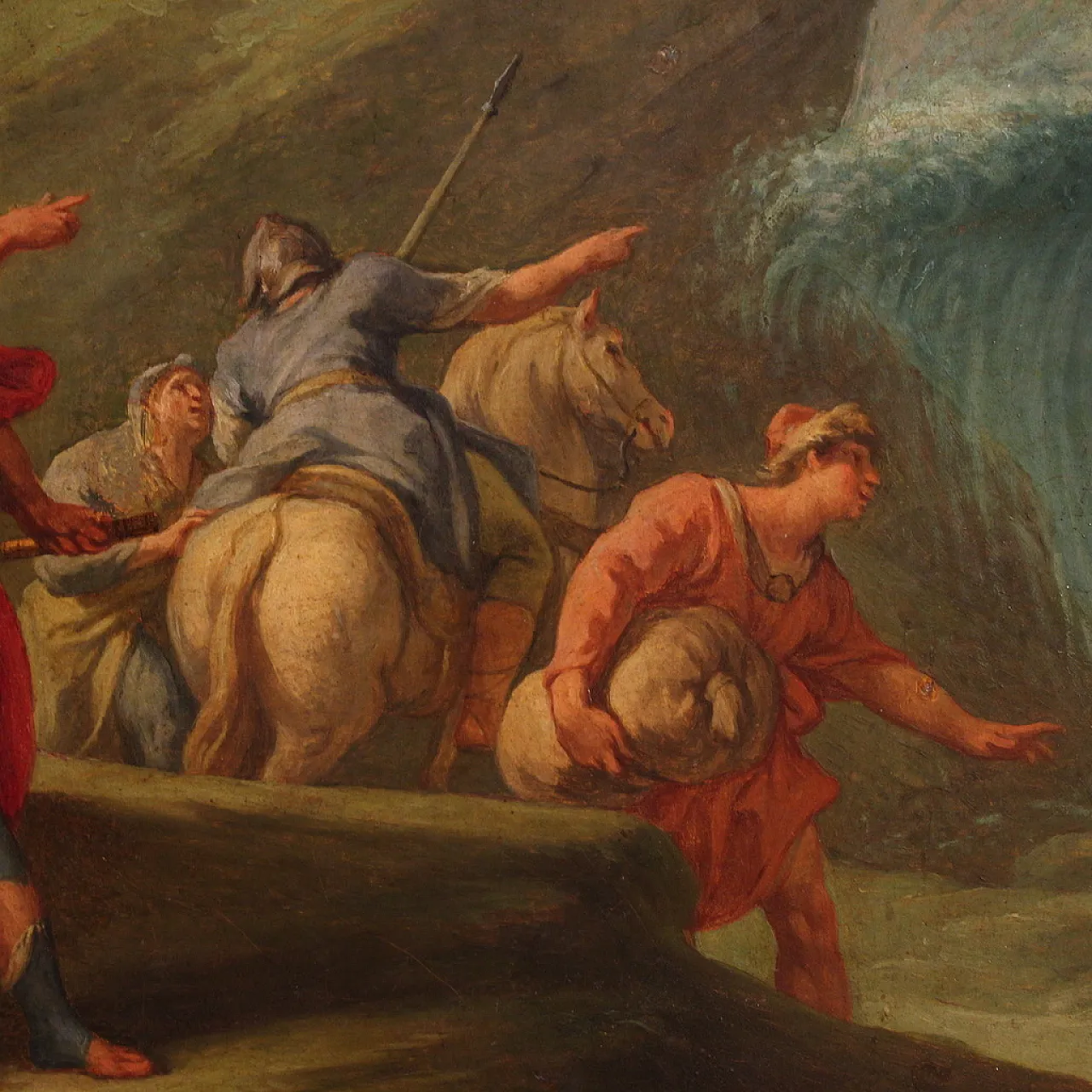 Italian painting on wood the crossing of the Jordan, 18th century 6