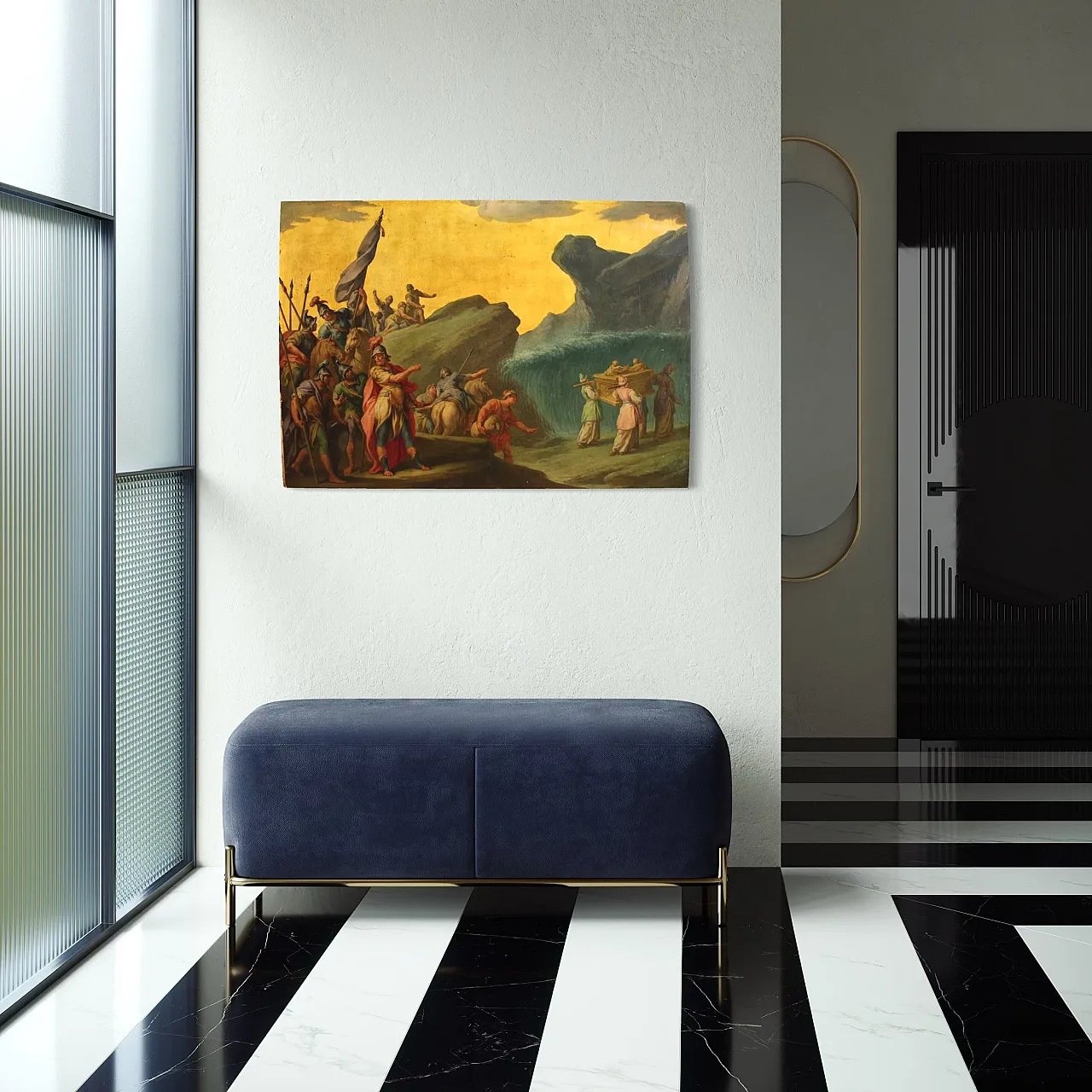 Italian painting on wood the crossing of the Jordan, 18th century 7