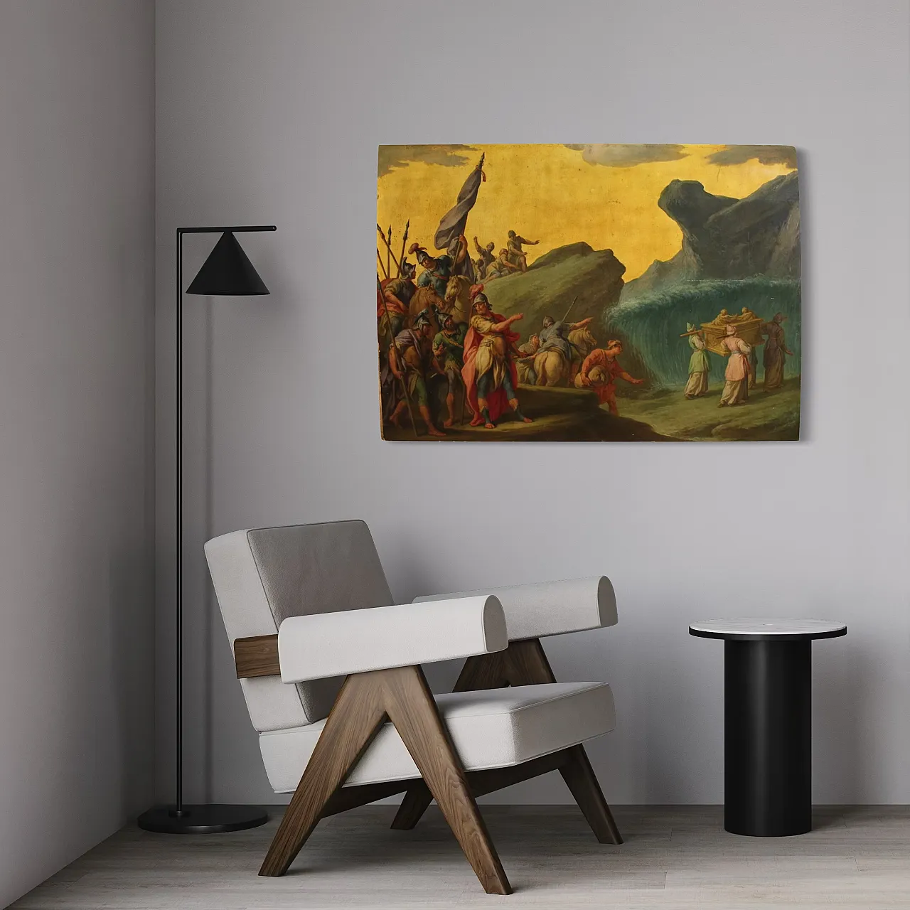 Italian painting on wood the crossing of the Jordan, 18th century 9