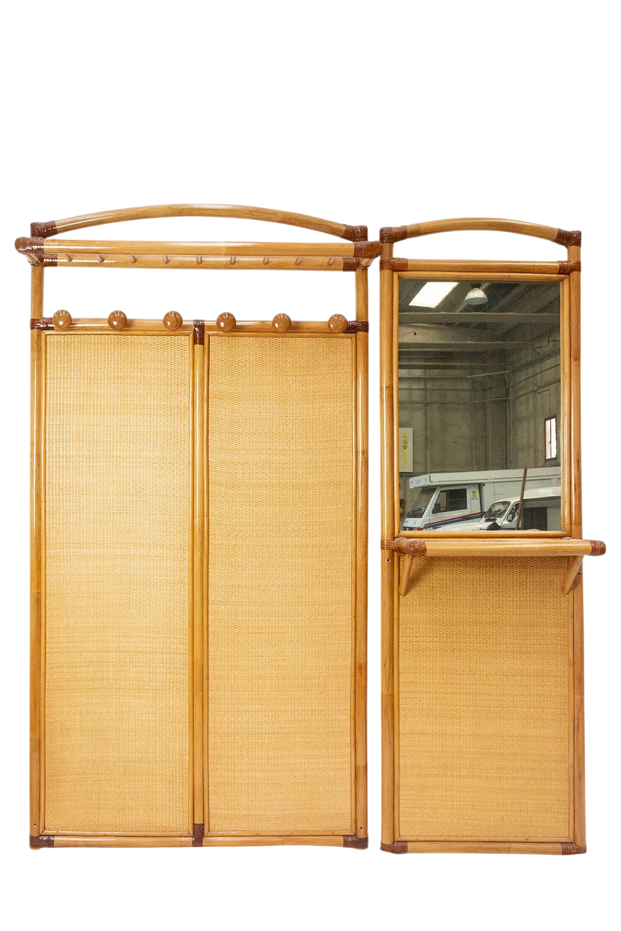 Attaccapanni e specchio in bambù, anni '60 11