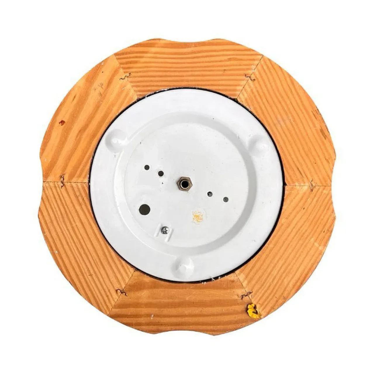 Lampada da soffitto in vetro ghiacciato e legno, anni '70 3