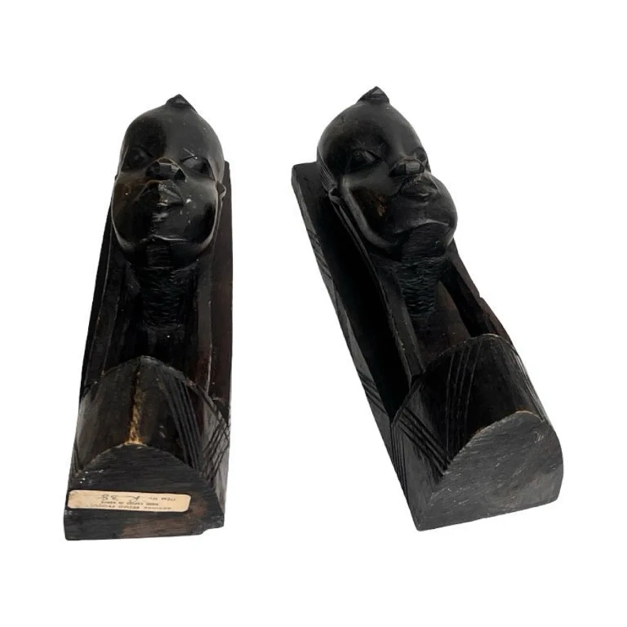 Pair of handmade bookends Kenya in ebony, 1970s 6