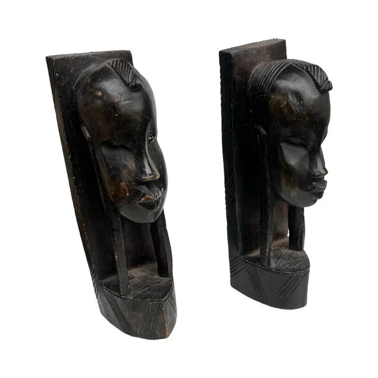 Pair of handmade bookends Kenya in ebony, 1970s 7