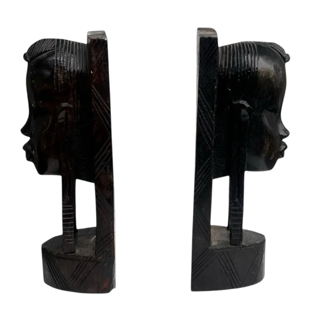 Pair of handmade bookends Kenya in ebony, 1970s 8