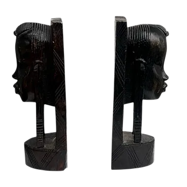 Coppia di fermalibri Kenya realizzati a mano in ebano, anni '70