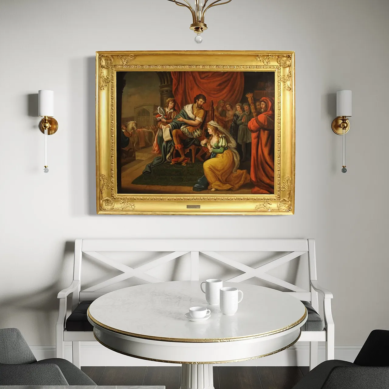 Dipinto francese Salomone e la Regina di Saba, '800 5