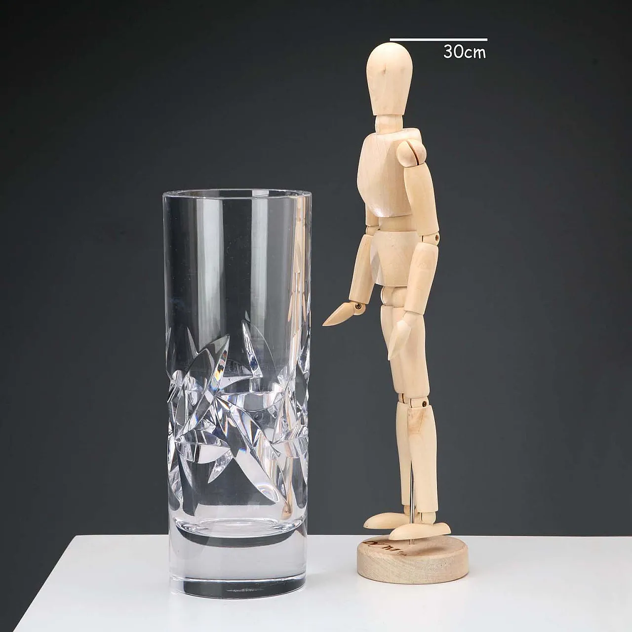 Vaso cilindrico in cristallo con decoro a foglie, '900 2