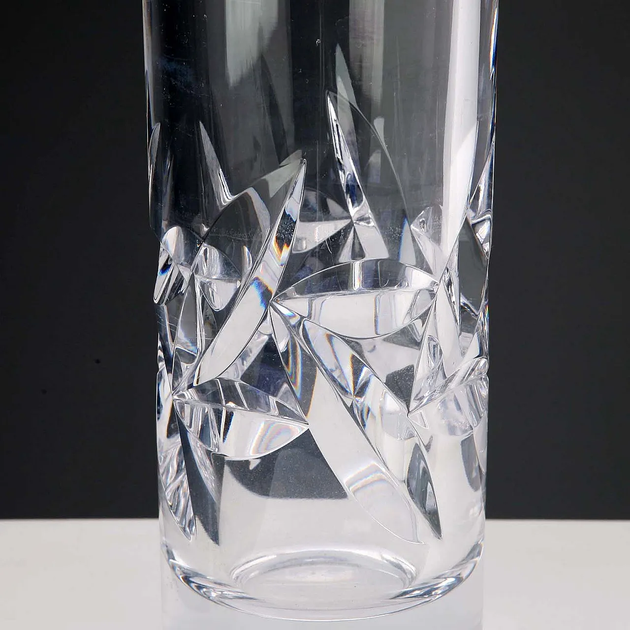 Vaso cilindrico in cristallo con decoro a foglie, '900 3
