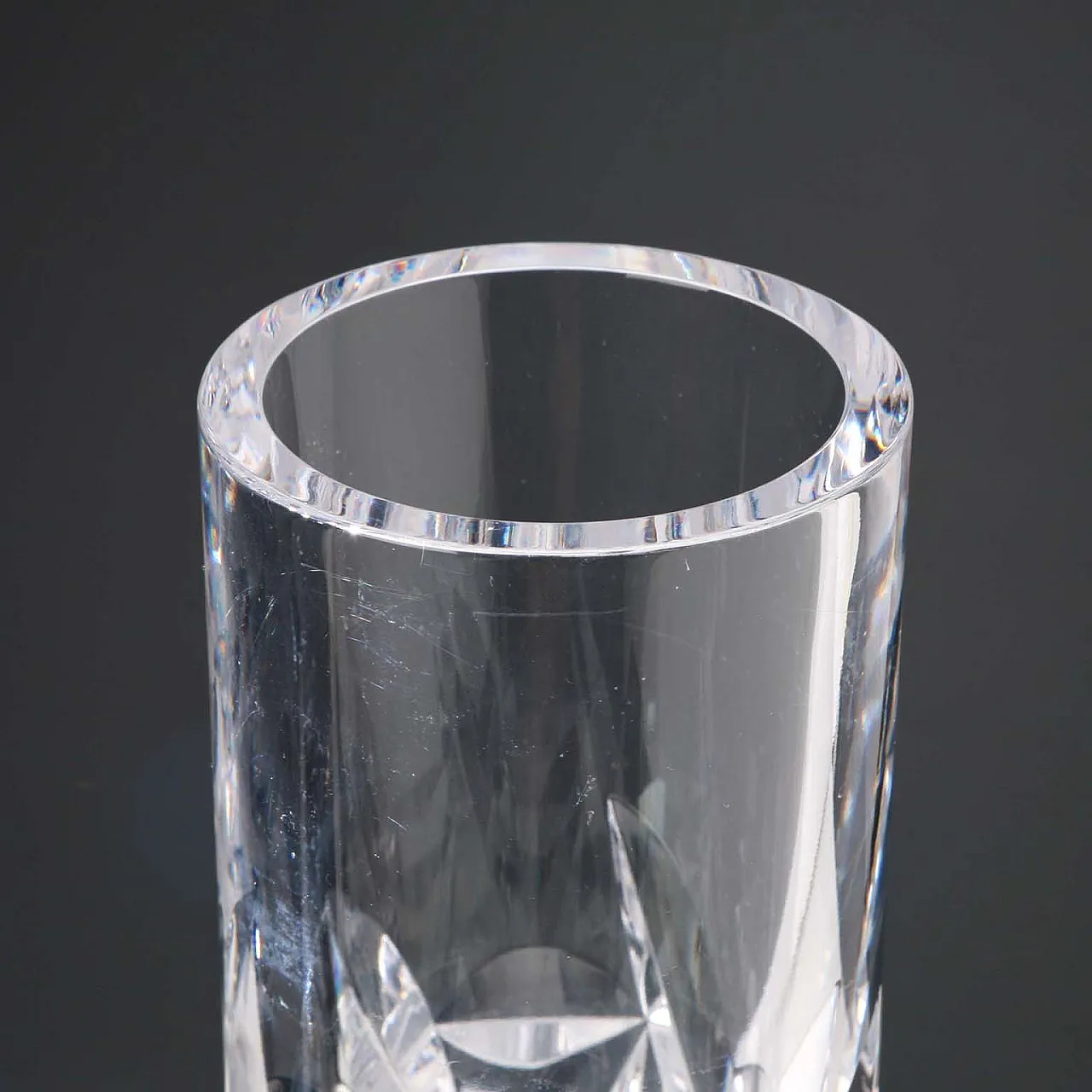 Vaso cilindrico in cristallo con decoro a foglie, '900 4