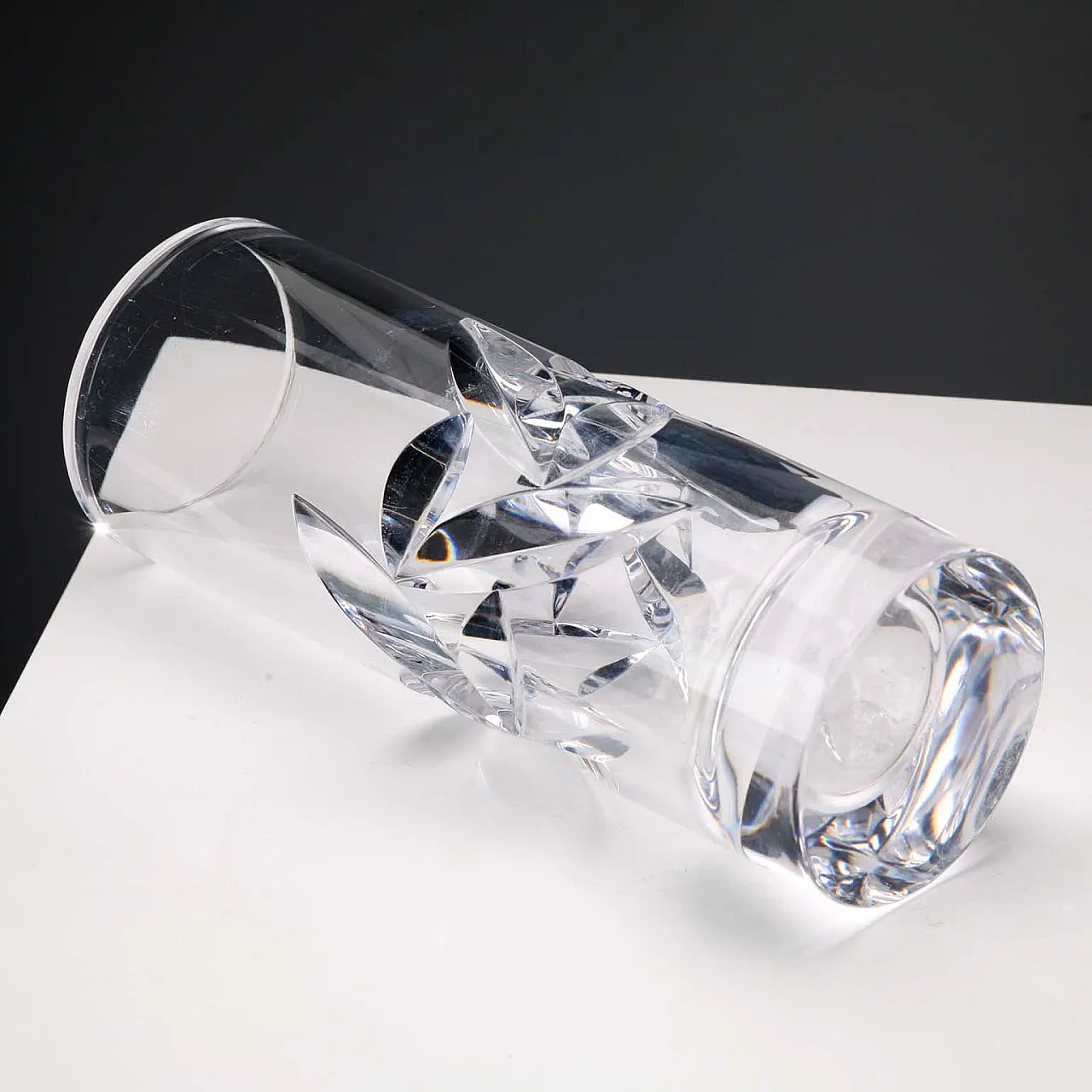 Vaso cilindrico in cristallo con decoro a foglie, '900 5