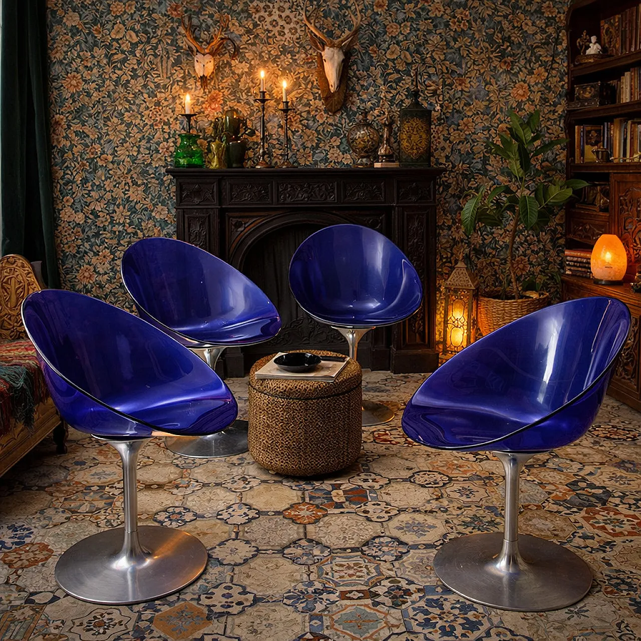 4 Swivel chairs in die-cast aluminium and polycarbonate, 20th century 2