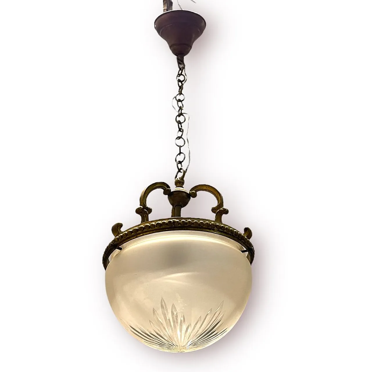 Bronze and glass pendant lamp, 1950s 1