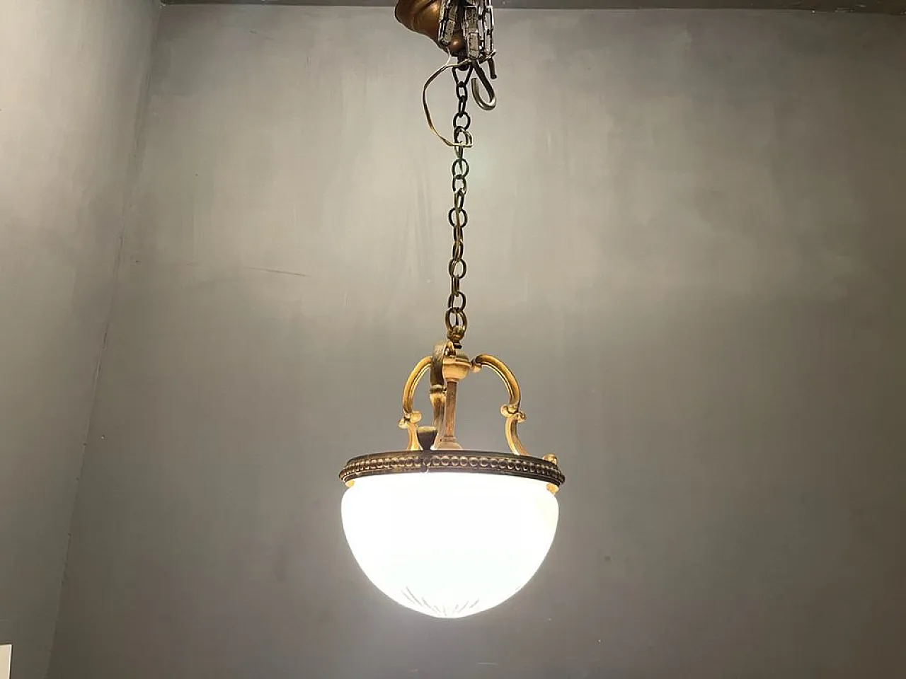 Bronze and glass pendant lamp, 1950s 2