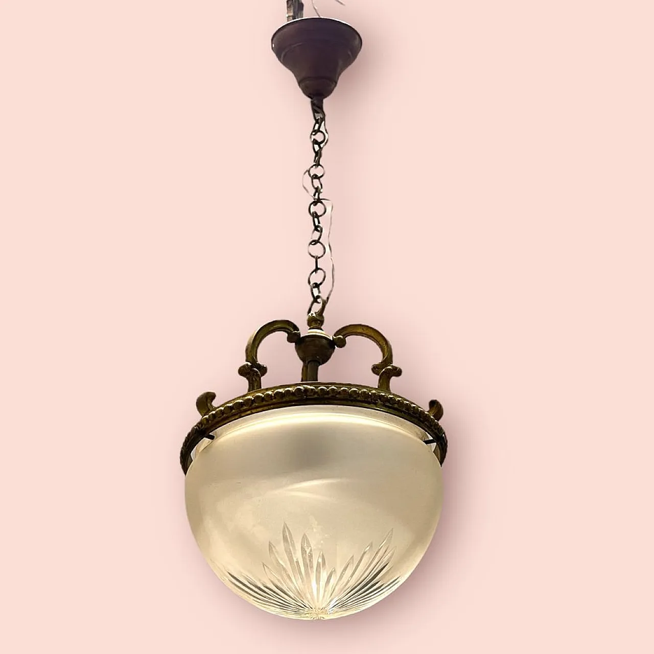 Bronze and glass pendant lamp, 1950s 3