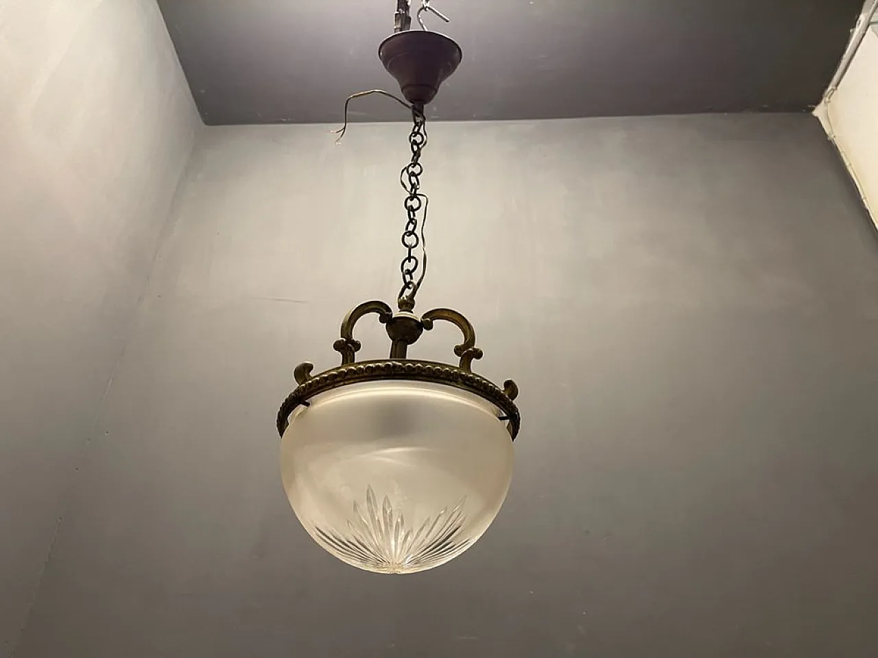 Bronze and glass pendant lamp, 1950s 6