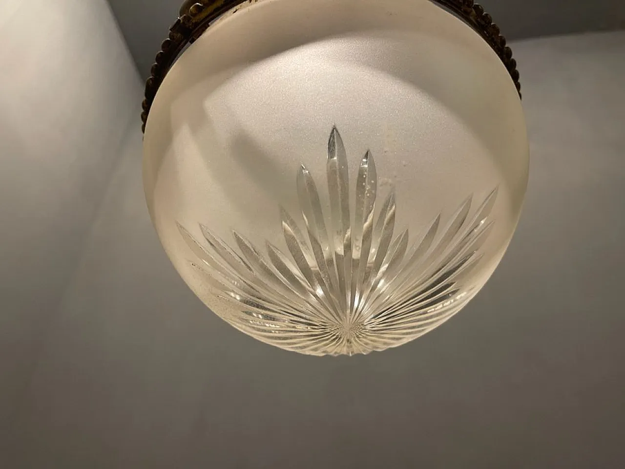 Bronze and glass pendant lamp, 1950s 7
