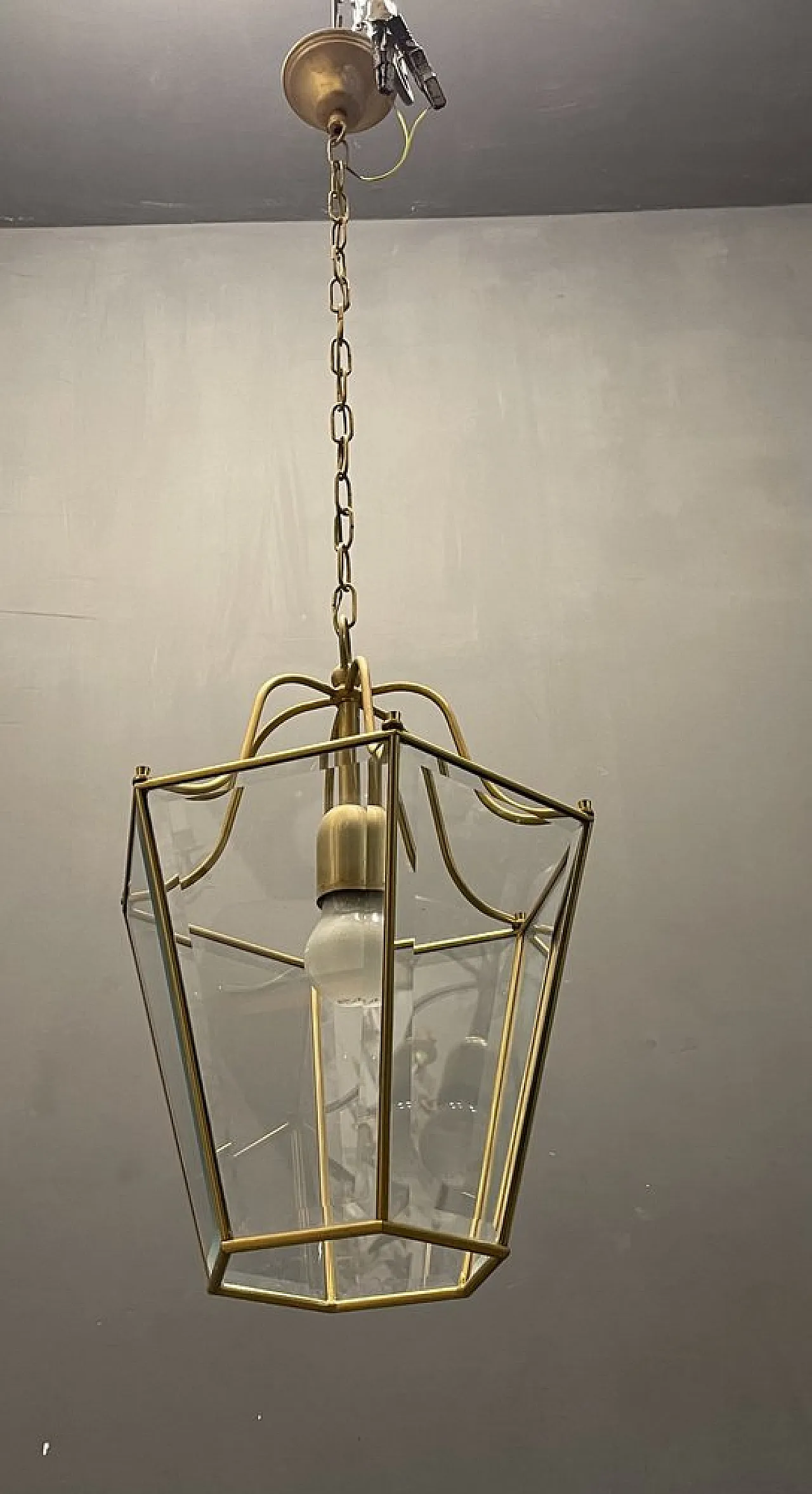 Brass and glass pendant lamp, 1960s 1