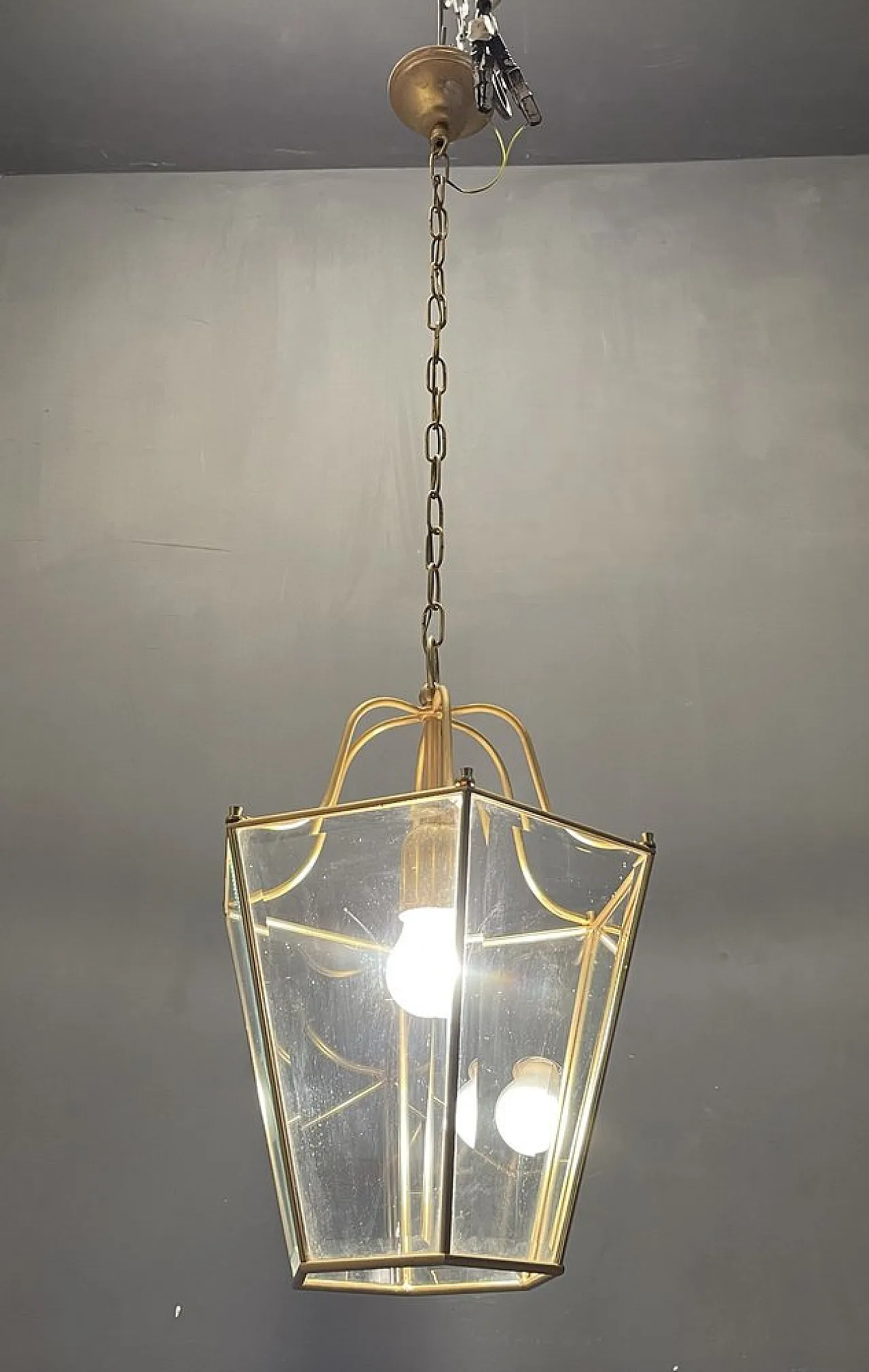 Brass and glass pendant lamp, 1960s 2
