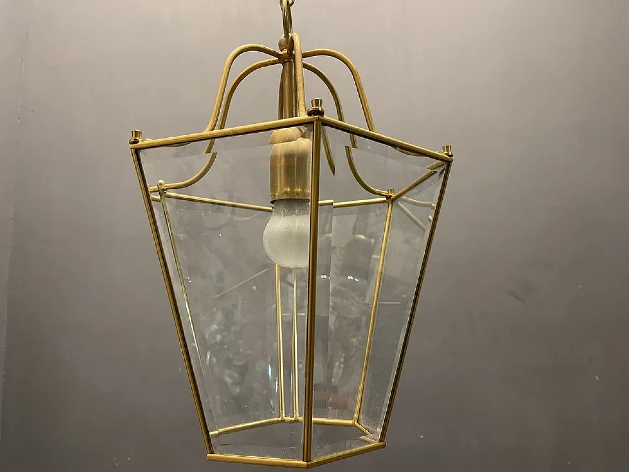 Brass and glass pendant lamp, 1960s 4