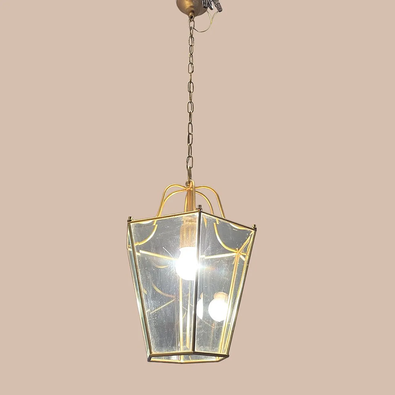 Brass and glass pendant lamp, 1960s 5