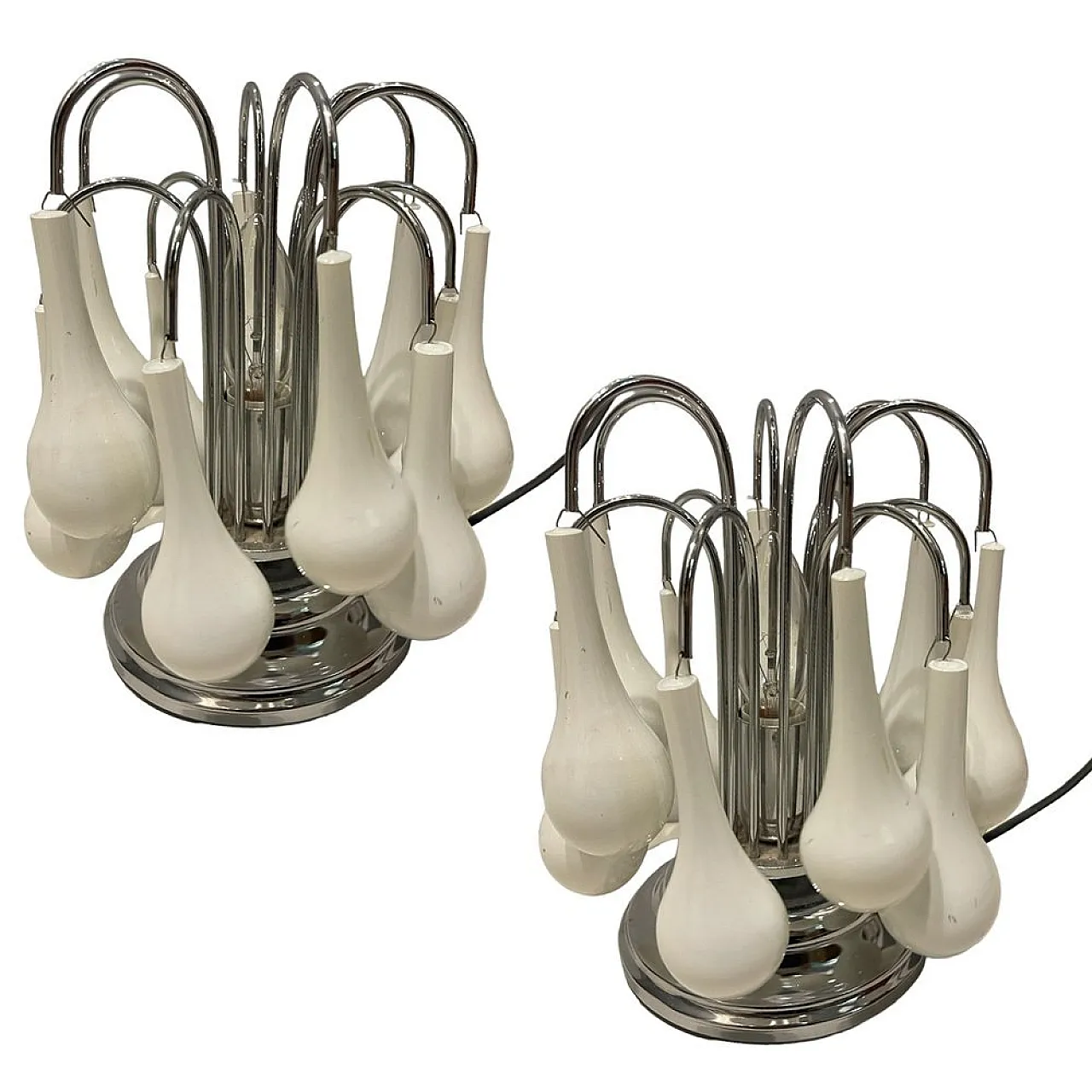 Pair of white Murano Glass Waterfall Table Lamps, 1970s 1