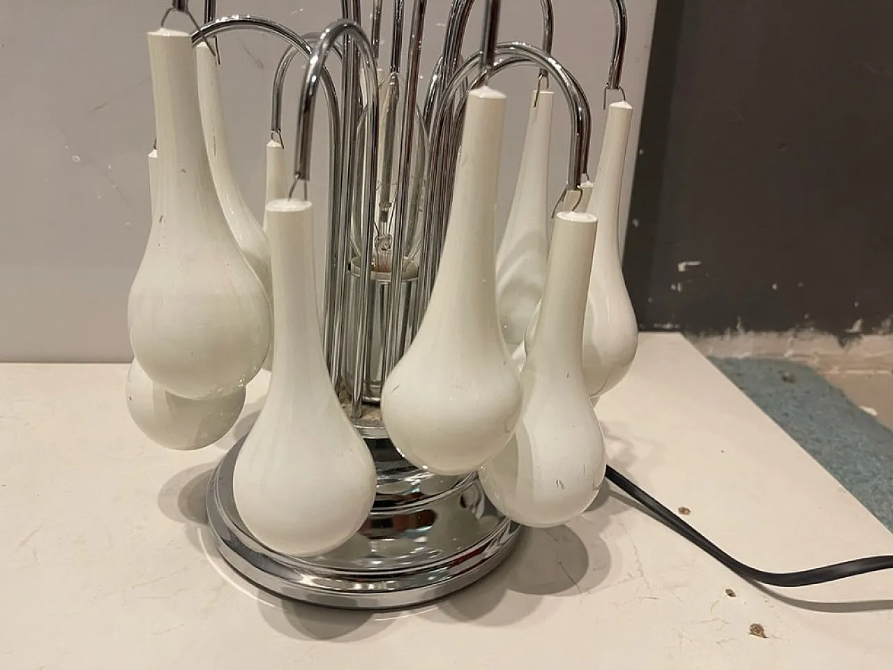 Pair of white Murano Glass Waterfall Table Lamps, 1970s 2