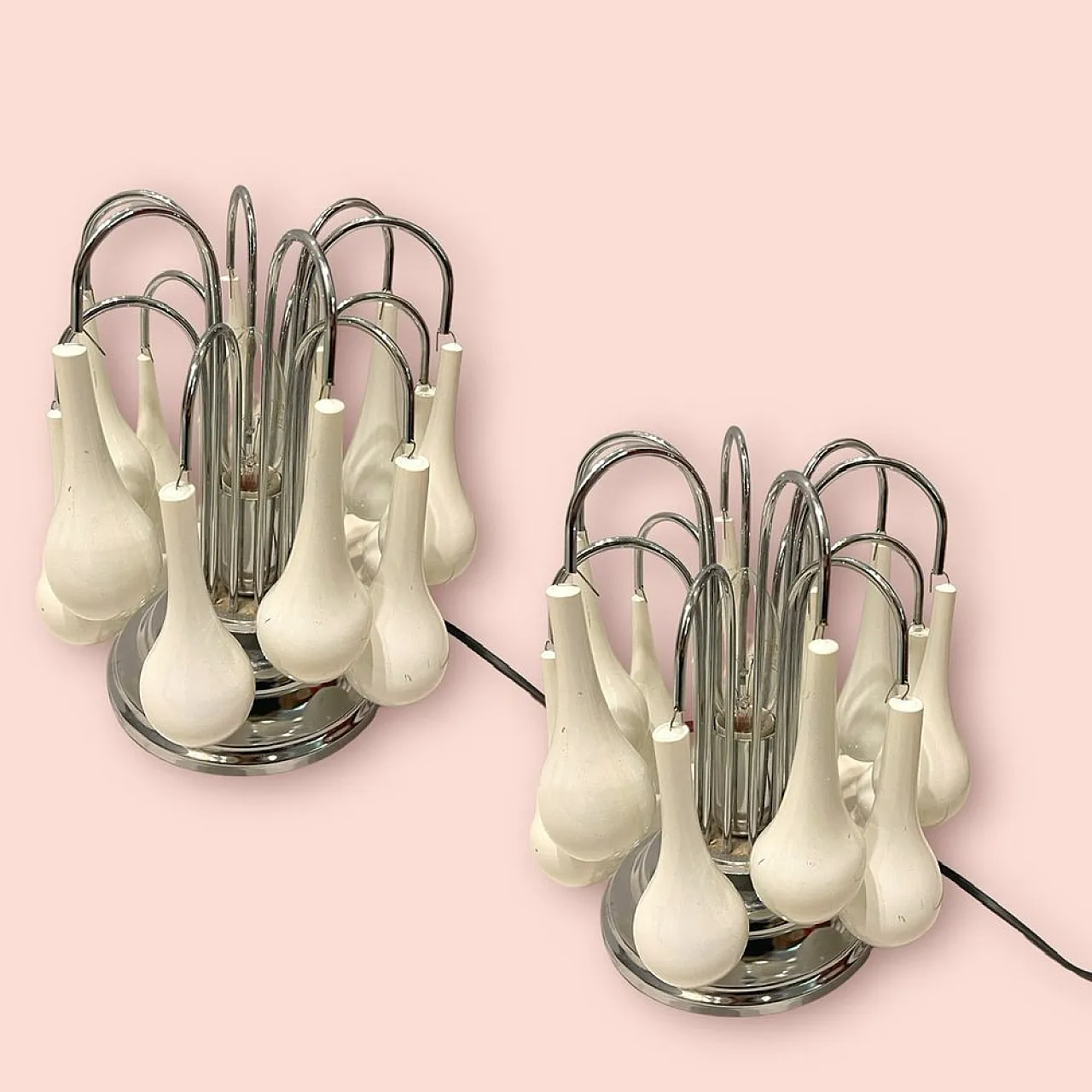 Pair of white Murano Glass Waterfall Table Lamps, 1970s 3